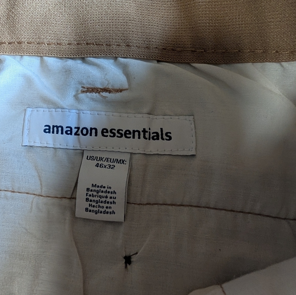Nwt Men's Amazon Essentials Stretch Twill Pant In Dark Khaki Size 46x32 - Picture 3 of 3